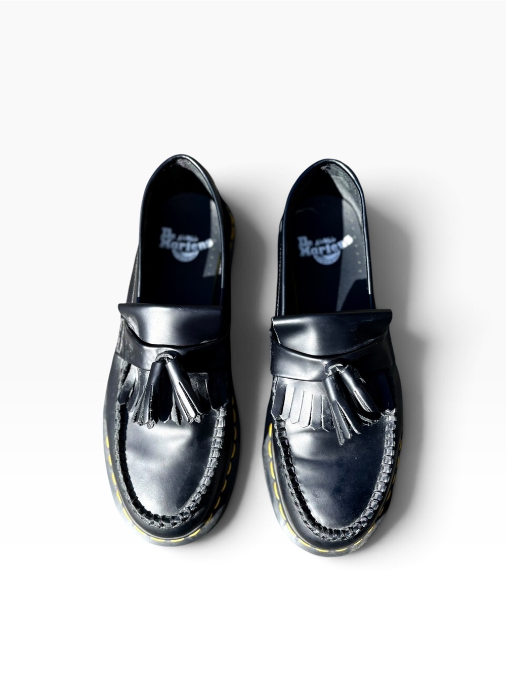 Dr. Martens Black Leather Kiltie Tassel Platform Loafers | Women’s 8